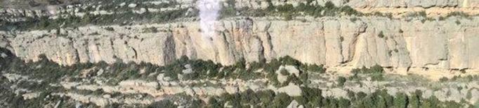 Imatge aèria del lloc on s'ha accidentat l'escaladora al congost de Collegats