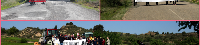 Tallen la carretera de Granyena de les Garrigues al Cogul per reclamar l'Eix Transversal de Ponent