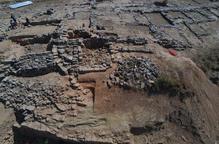 Vista aèria de les excavacions al poblat iber de Gebut, a Soses