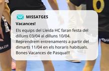 El Lleida Handbol Club atura els entrenaments fins passat Pasqua