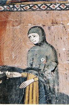 Jueu amb rodella, pintura del segle XIV, catedral de Tarragona