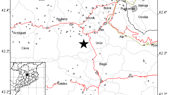 L'Institut Cartogràfic registra un sisme de magnitud 2,3 a la Cerdanya, entre Urús i Prullans