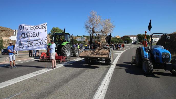 Els afectats per l’incendi de la Ribera d’Ebre tallen la C-12 a Flix i exigeixen ajuts urgents