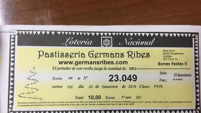 Error d’impremta a la loteria d’una pastisseria de Torrefarrera