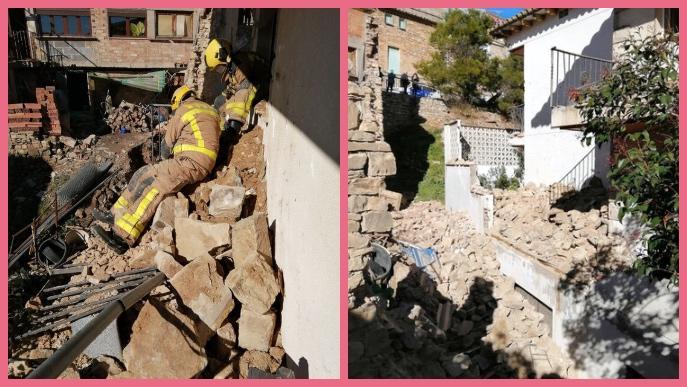 La caiguda d'un mur de pedra antic obliga a desallotjar dues finques a Tàrrega