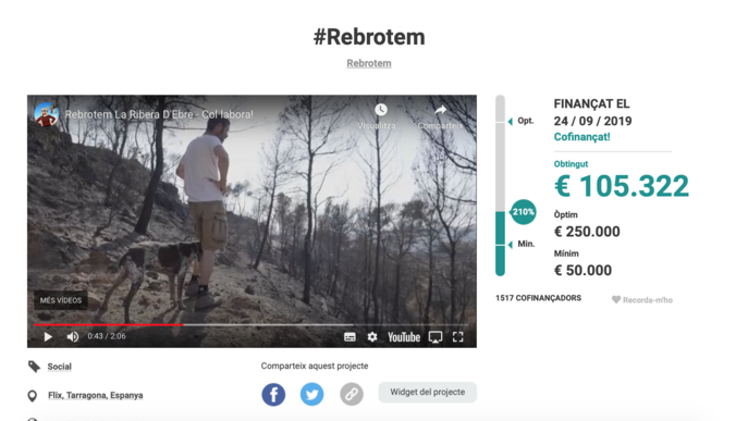Rebrotem repartirà 112.112 euros entre els pagesos afectats per l'incendi de la Ribera d'Ebre