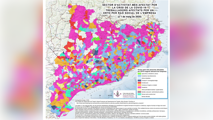 Mapa UdL sector d'activitat més afectat per la crisi de la COVID-19. Treballadors afectats per un ERTO per raó social de l'empresa
