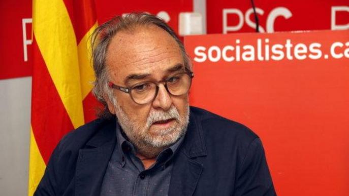 Pla curt del regidor electe del PSC, Xavier Rodamilans, en roda de premsa a la seu del partit el 30 de maig de 2019