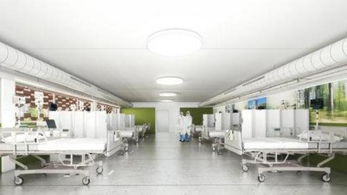 Recreació virtual de l'interior del nou edifici modular que es vol construir annex a l'Hospital Arnau de Vilanova per combatre la covid-19