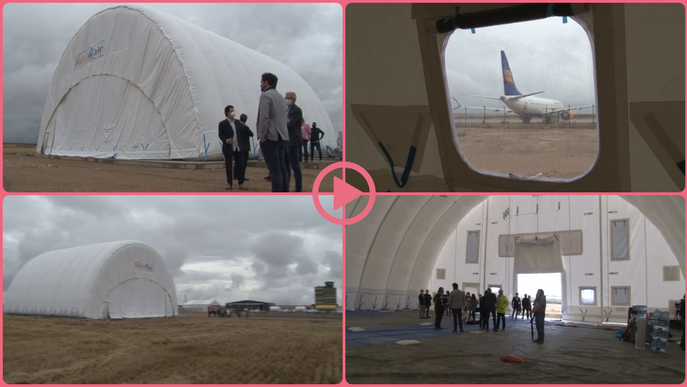 ⏯️ Buildair instal·la un hangar inflable a l'aeroport de Lleida-Alguaire