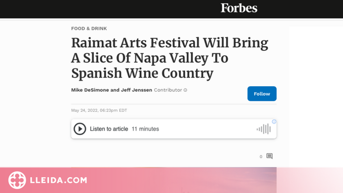 ⏯️ La revista Forbes es fa ressó del Raimat Arts Festival