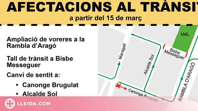 ℹ️ Talls i recomanacions de trànsit per les obres a la Rambla d'Aragó de Lleida