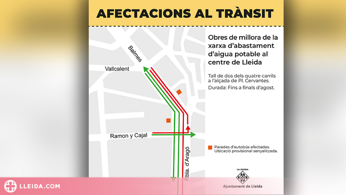 Alteracions de trànsit en dos carrers del centre de Lleida per obres