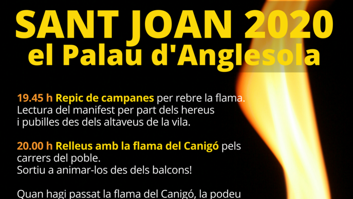 El Palau d'Anglesola celebrarà una revetlla de Sant Joan adaptada a la pandèmia