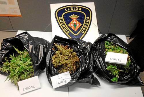 Tres detinguts per portar al cotxe gairebé cinc quilos de marihuana