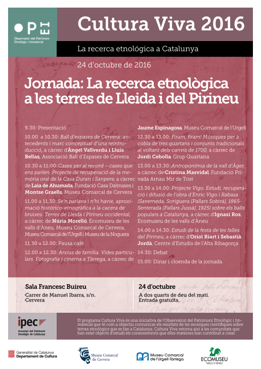 Jornada "Cultura Viva": La recerca etnològica a les terres de Lleida i del Pirineu