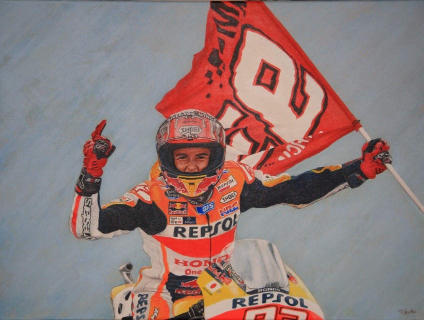 Marc Márquez, el títol més perseguit. Pintures de Tomás Cantón