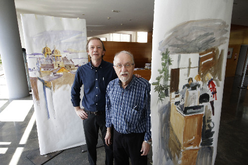 El president dels arquitectes lleidatans, Víctor Pérez, i l'artista Joaquín Ureña / SEGRE
