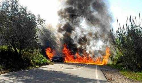 Espectacular incendi d'un cotxe a la partida de Grenyana