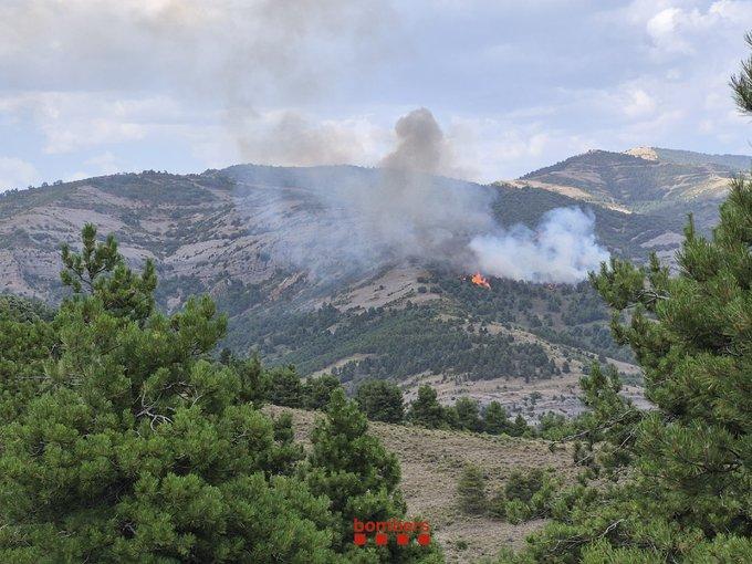 Una vintena de dotacions dels Bombers treballen en un foc forestal a Tremp