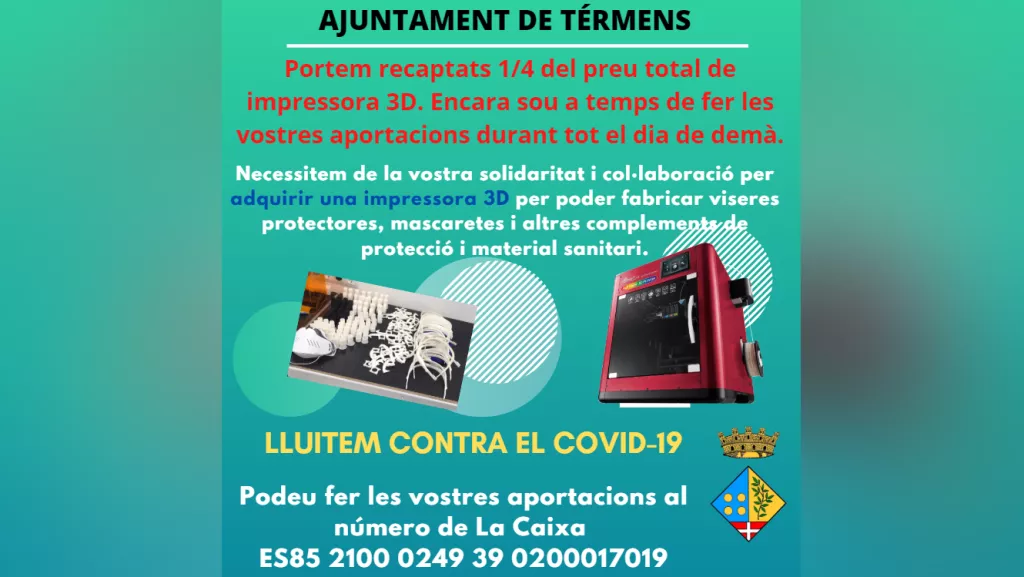 Térmens recapta per una impressora 3D per fabricar material sanitari