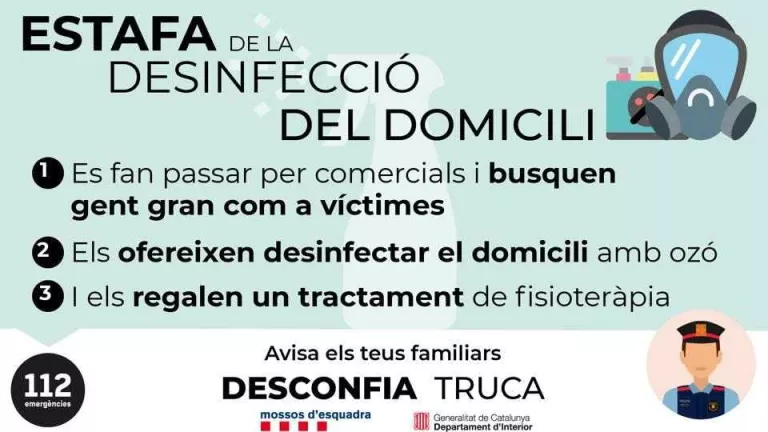 Un municipi lleidatà alerta d'una estafa a gent gran simulant una desinfecció al domicili