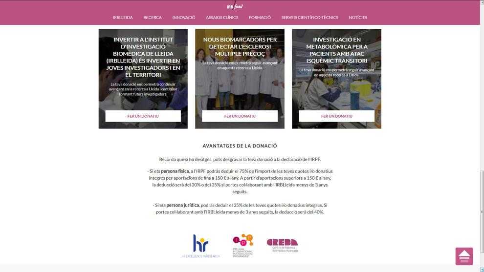 L’IRBLleida crea un canal de donacions via web i demana implicació d'empreses