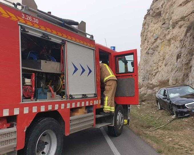 Vista de l’accident ahir a la C-1412 a Oliola.