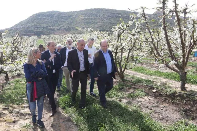 Iceta (dreta) va visitar ahir un camp de cirerers en flor d’Alcarràs.