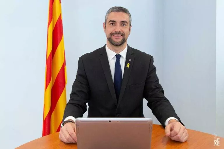 El nou conseller d’Exteriors, Bernat Solé, en la presa de possessió telemàtica del seu càrrec.