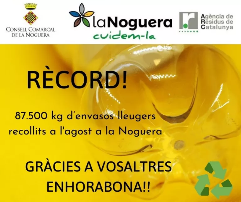Rècord de quilos recollits d'envasos lleugers a la Noguera durant aquest mes d’agost