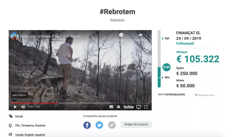 Rebrotem repartirà 112.112 euros entre els pagesos afectats per l'incendi de la Ribera d'Ebre