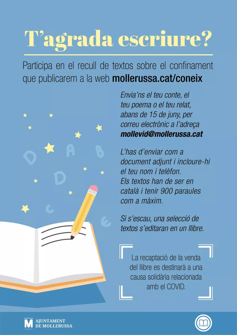 Mollerussa convida a escriure sobre el confinament per editar un llibre solidari