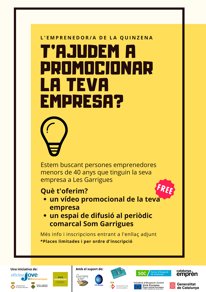 Èxit d’inscripcions a l’Emprenedor de la Quinzena del projecte Enxarxa’t a les Garrigues