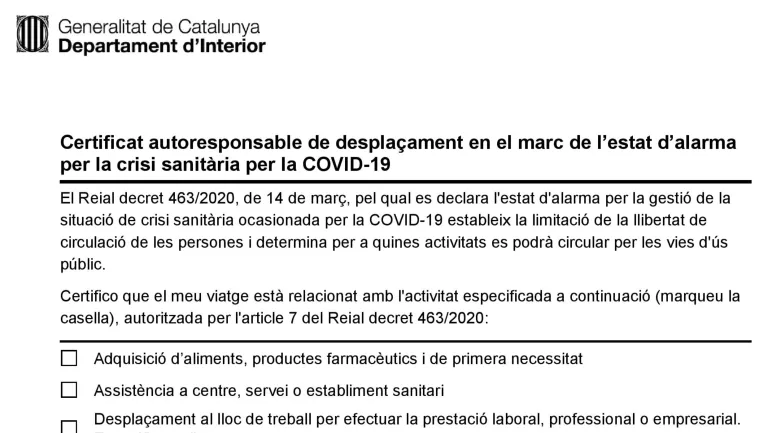 Per a què serveix el "certificat d'autoresponsabilitat" durant el confinament?
