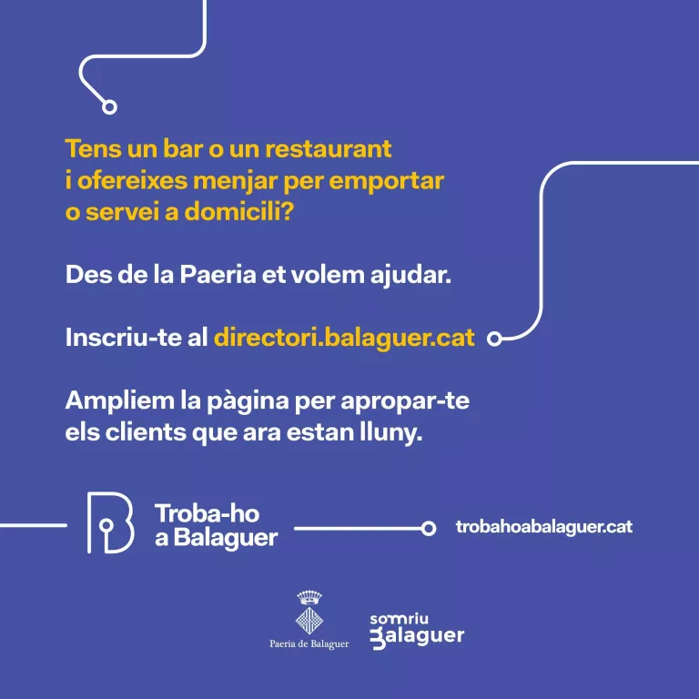 Balaguer publicitarà els bars i restaurants que ofereixin menjars per emportar