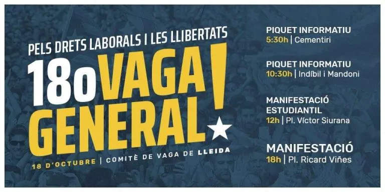 #VagaGeneral18O: L’equip de govern de la Paeria s’adhereix a la vaga general d'avui