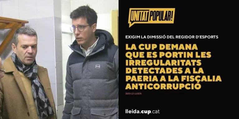 La CUP Lleida demana la dimissió del regidor d'esports de la Paeria