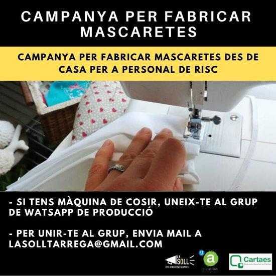 Tàrrega impulsa la fabricació de mascaretes des de casa per a personal de risc
