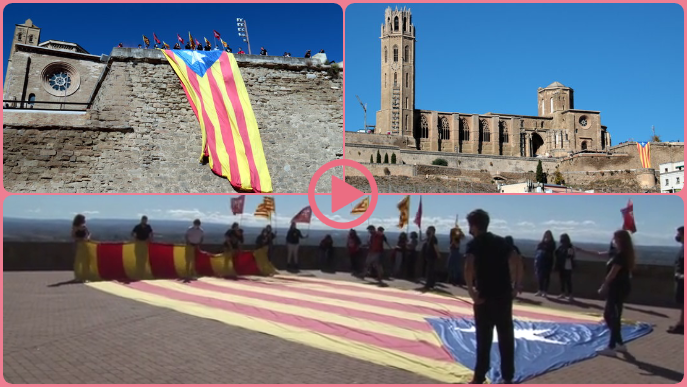 ⏯️ Despleguen una estelada a la Seu Vella per mostrar que el 12-O no hi ha "res a celebrar"