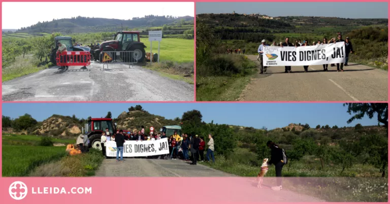 Tallen la carretera de Granyena de les Garrigues al Cogul per reclamar l'Eix Transversal de Ponent