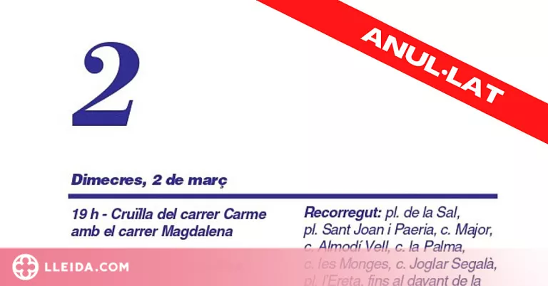 La Paeria anul·la els actes de Carnaval previstos per a aquest dimecres