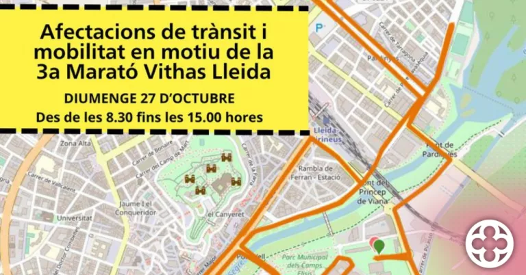 La 3a Marató Vithas Lleida provoca alteracions de trànsit aquest diumenge