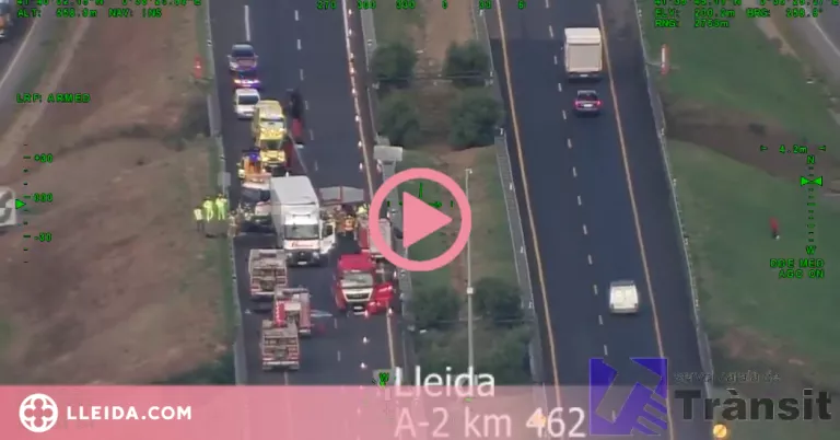⏯️ Un accident entre dos camions i un turisme talla l'A-2 a Lleida