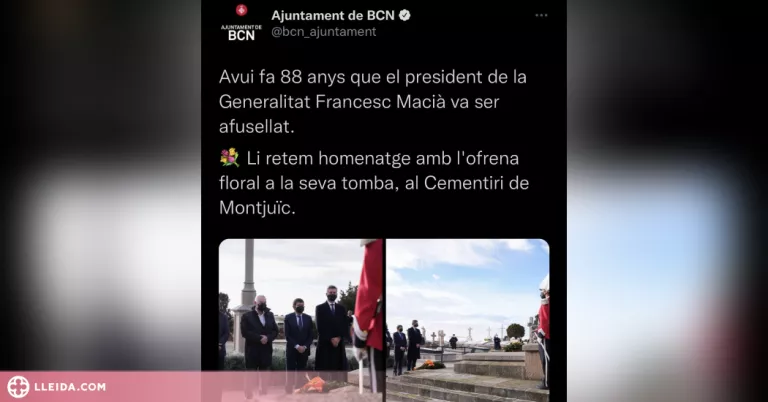 L'Ajuntament de Barcelona retira una piulada on afirmava que Macià havia estat afusellat