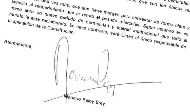 Rajoy dóna un nou termini a Puigdemont per rectificar o "serà l'únic responsable de l'aplicació de la Constitució"