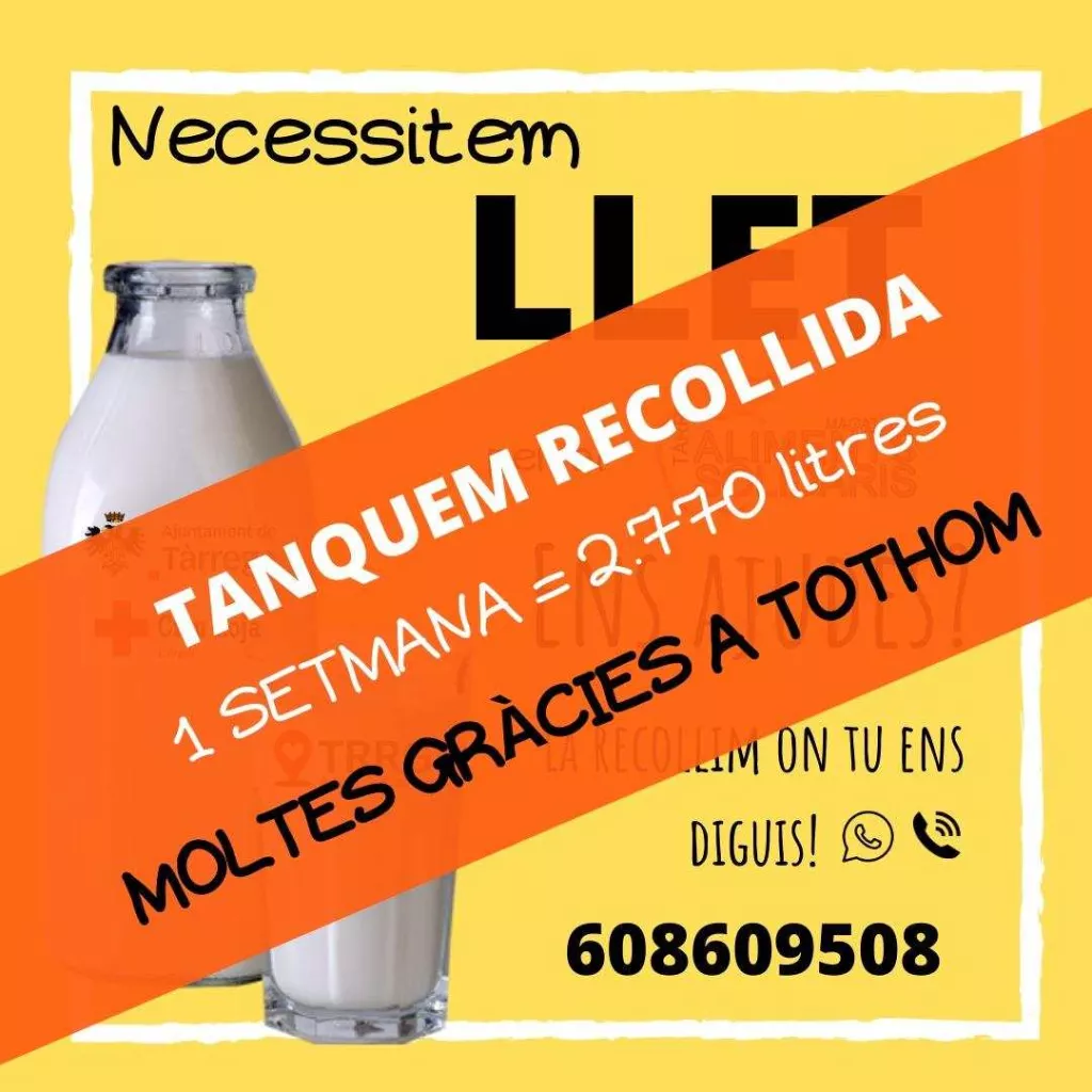 Tàrrega recapta 2.770 litres de llet per a les famílies vulnerables del municipi
