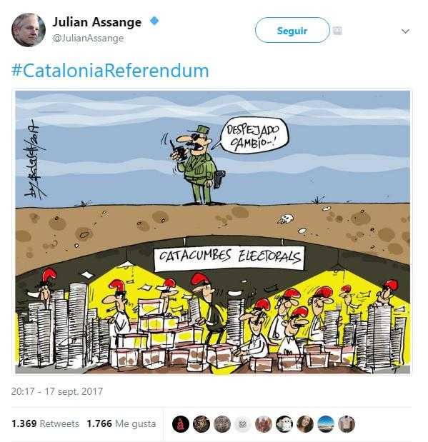 Assange reclama a twitter el Referèndum amb un acudit del col·laborador de Lleida.com Jordi Balasch