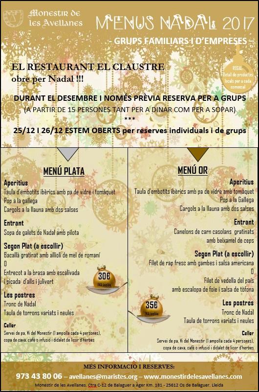 Menús d'empresa i amics per nadal al Monestir