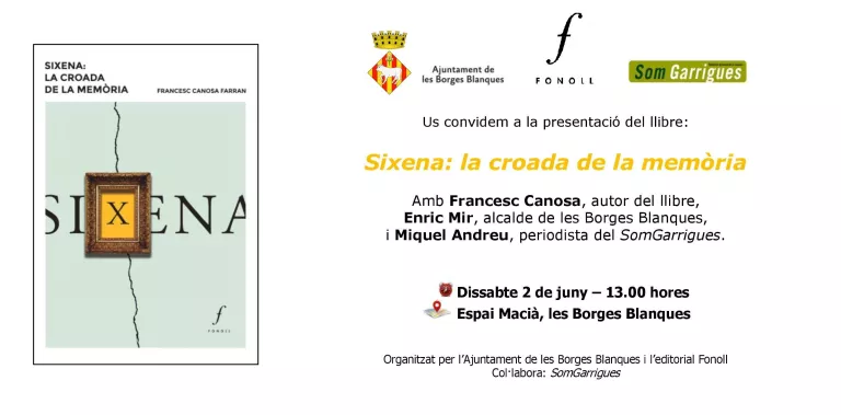 Invitació a la presentació del llibre 'Sixena: la croada de la memòria'